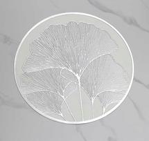 Tischset 4Er Set Abwaschbar, Rund mit Ginkgo Biloba-Muster Platzdeckchen für Küche,Zuhause,Restaurant,Speisetisch, 38x38cm, Silber