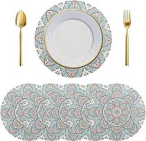 Tischsets, runde , 6er-Set, schöne indische ethnische Mandala-Esstisch-Tischsets, Küchen-Tischset, hitzebeständige for Zuhause, Urlaub, Party(White)