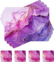 Tischsets, Tischsets und Untersetzer, 32er-Set, runde Mandala-Tischsets, wärmeisolierende Tischsets, waschbare, rutschfeste Gummi-Tischsets for den Esstisch in der Küche(Purple)