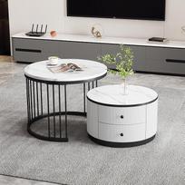 TIZZ Couchtisch-Set, elegantiškas 2 dalių, 2 vnt., su gulsčia marmoropine danga, 2 vnt., iki 30 kg svorio, 60x60x45,5 cm ir 50x50x32 cm, Weiß+Schwarz