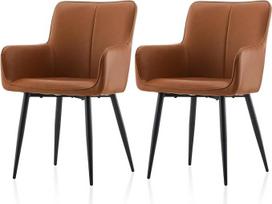 TUKAILAI Valgomojo kėdės, 2 kėdės, dirbtinė oda, minkšta virtuvės kėdė, ergonomiška minkšta kėdė su porankiais, atlošas, metalinės kojos, valgomojo, svetainės kėdės