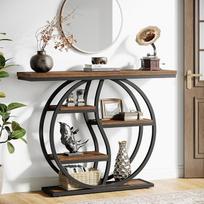 Tribesigns Console Table 120x30cm Pramoninis 4 pakopų sofos stalas Įėjimo stalas su apskrita baze Siauri mediniai akcentiniai stalai su lentynomis gyvenamajame kambaryje Prieškambario fojė Rustic Brown