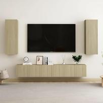 TV Schrank,5-TLG. TV-Schrank-Set Sonoma-Eiche Holzwerkstoff,TV lenta Hängend Schrank Fernsehschrank TV bankas Wohnzimmer Möbel Modern Wandschrank für Wohnzimmer Schlafzimmer