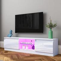 TV spintelė su 2 durelėmis, 2 lentynomis, televizoriaus stovas su blizgiu priekiu, 160 cm televizoriaus lentyna su LED apšvietimu, TV spintelė svetainei, valgomajam, miegamajam, balta