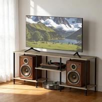 TV spintelės stovas 3 pakopų lentynos TV spintelė Laisvai pastatoma 50 colių TV spintelė su reguliuojamomis kojelėmis TV baldai Rustic gyvenamajam kambariui Miegamasis Viešbučiai (Pilka)