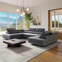 U formos kampinė sofa "Magnum U", didelė svetainės erdvė su miego funkcija ir 2 lovos dėžėmis, atspari vandeniui, lengvai valoma ir draugiška naminiams gyvūnėliams, moderni sofa-lova svetainei (pilka) | Miego funkcija, 2 lovos dėžės, atspari vandeniui, le
