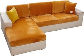 Universalus tempimo aksomo sofos pagalvėlių dangteliai, skirti L formos sofos dangteliui Minkštas L formos sofos su elastingu kraštu pakeitimas (1 sėdimos vietos dangtelis, oranžinė)