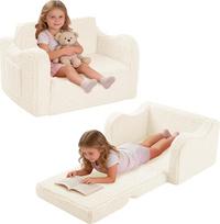 Vaikiška sofa "2-in-1", sulankstoma, nuimamas užvalkalas, minkšta vaikiška kušetė, mini vaikiška kušetė, transformuojama į vaikišką lovytę arba gulmaišį (smėlio spalvos)
