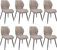 Valgomojo kėdės, 8 komplektas, modernios valgomojo kėdės, virtuvės kėdės, su lino kempinės pagalvėlėmis, metalinėmis kojelėmis ir deimantinio rašto apmušalais, rudos spalvos