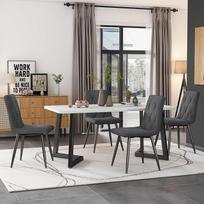 Valgomojo stalas su 4 kėdėmis 4 asmenims, stačiakampis valgomojo stalas 117 x 68 x 75 cm su juodomis metalinėmis kojomis ir 4 šviesiai pilkomis aksomo kėdėmis, baltas stalviršis, valgomojo kambario baldai, virtuvė