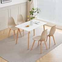 Valgomojo stalo ir 4 kėdžių komplektas - stalas 110 x 70 x 74 cm (MDF plokštė + buko medienos kojos) ir kėdės su PP sėdynėmis ir buko medienos rėmu, skandinaviškas dizainas (chaki-CZ)