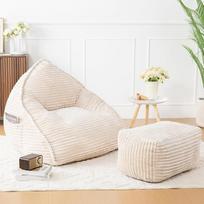 Vamcheer Suaugusiųjų Bean Bag su taburete, Miegojimo kėdė, Pūkuotas itin minkštas flanelinis audinys, Bean Bag kėdė užpildyta kempine, XXL, Bean Bag fotelis, smėlio spalvos, tvirta be kaulų kušetė, gyvenamasis kambarys