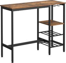 VASAGLE baro stalas, 110 x 40 x 90 cm, su laikikliais vyno taurėms ir buteliams, virtuvės stalas, svetainė, virtuvė, pramoninis dizainas, senovinė ruda/juoda LBT013B01