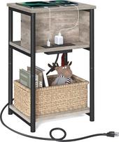 VASAGLE Beistelltisch mit Ladestation, 3stöckiger Beistelltisch mit USB-Anschlüssen und Steckdosen, Nachttisch für Wohnzimmer, Schlafzimmer, 11,8 x 13,4 x 22,8 Zoll, Steck-Serie, Greige und Schwarz