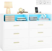 VASAGLE Custos Collection LTS316WB01 Komoda su LED apšvietimu ir maitinimo juosta, šoninė spinta, moderni, svetainė, miegamasis, 6 stalčiai, 40 x 119 x 81,2 cm, Debesų balta