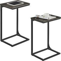 VASAGLE C-förmiger Beistelltisch, 2er-Set, Beistelltisch für Sofa, Couchtisch mit Metallrahmen, kleiner TV-Tablett für Wohnzimmer, Schlafzimmer, Ebonisiertes Eichen-Finish und Schwarz ULET355B42