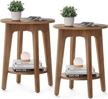 VASAGLE šoniniai staliukai 2 mažų apvalių šoninių staliukų rinkinys su apatine lentyna Nakties staliukas mažoms erdvėms Svetainė Miegamasis Rustic Walnut ULET289K01