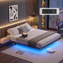 VASAGLE Bettgestell 180 x 200 cm, šoninis efektas, LED apšvietimas, abnehmbare Steckdosenleiste, 2 AC-Steckdosen, 1 USB-C-Anschluss, 2 USB-A-Anschlüsse, sunkus iki 500 kg, tintenschwarz RMB178B101