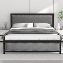 VECELO Doppelbettrahmen mit gepolstertem Kopfteil und Fußteil aus Leinen, robuste Plattform mit starken Metalllamellen, kein Boxspringbett nötig, einfache Montage, Grau