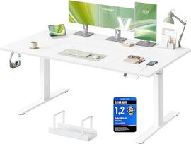 VASAGLE reguliuojamo aukščio rašomasis stalas, 160 x 80 cm, USB-C prievadas, maitinimo elemento lentynėlė, stovimas stalas, priminimas apie ilgą sėdėjimą, 3 atminties mygtukai, skirtas biurui, matinės baltos spalvos LSD146WZ02