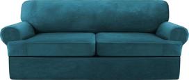 Velvet T pagalvės sofos dangtis 3 dalių sofos dangtelis baldų apsauga Stretch T pagalvėlių sofos užvalkalas 2 pagalvių sofai su 2 atskirais T pagalvių dangteliais (Teal, Loveseat XL)