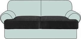 Velvet T pagalvės dangtelis 2 dalių sofos dangteliai pagalvių užvalkalai 2 pagalvėms Loveseat Couch T formos pagalvių dangteliai sofos sėdynei (2, juoda)