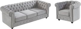 Vente-unikalus Chesterfield Couch Set 3+1 Velvet Light Grey