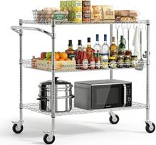 VEVOR Küchenwagen mit 3 Ebenen, Schwerlast-Servierwagen bis 454 kg, Rollwagen mit Höhenverstellbaren Drahtablagen und Griff, Metallregal auf Rollen für Küche, Garage & Waschküche, 1016 x 635 x 1040 mm