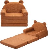 VEVOR Vaikiška sofa Vaikiška kėdė, pagaminta iš 28D Sponge & Teddy pliušinio audinio su porankiais, 2-in-1 vaikiška sofa, paverčiama sofa lova skaitymui arba žaidimui Ruda M (matavimas) Žaidimų kambarys Svetainė