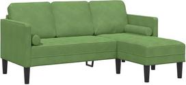 vidaXL 3 sėdimų vietų sofa su šezlongu L formos, minkšto žalio aksomo, patogaus dizaino, skirta patalpoms, moderniai svetainei, jaukus apmušalas, tvirtas rėmas, atspari vandeniui lauke, 4 sodo stalo baldai