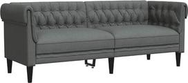 vidaXL Chesterfield sofa, minkšta sofa su 3 sėdimomis vietomis ir atraminėmis kojelėmis, svetainės sofos dizainas, sofa svetainei, sofa svetainei, tamsiai pilkas audinys