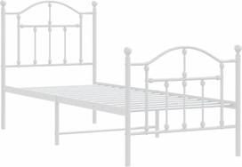 vidaXL lovos rėmas, lovos rėmas su galvūgaliu ir kojūgaliu, metalinė lova su skersiniu rėmu, viengulė lova, svečių lova, miegamasis, metalas, balta, 75 x 190 cm