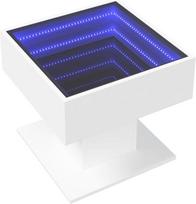 vidaXL LED kavos staliukas, šoninis staliukas su LED "Infinity" veidrodžiu, kavos staliukas, sofos staliukas svetainei, svetainės staliukas, baltos medienos medžiaga