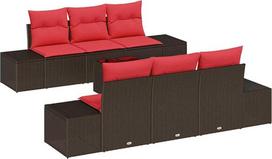 vidaXL Sofa Set mit Kissen 7 pcs Braun Poly Rattan, Garten- und Terrassen-Sofa-Set, modulare Loungemöbel, strapazierfähiges Poly-Rattan, Stahlrahmen, Glastisch, Entspannung draußen