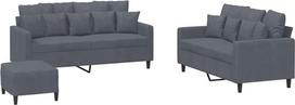 vidaXL Sofos komplektas 3 dalių fotelis Kėdė su pagalvėle Kojinė sofa Svetainės sofa su porankiais Sofos komplektas Dizainerių sofos sėdimieji baldai Minkšti baldai Tamsiai pilkas aksomas