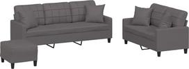 vidaXL Sofos komplektas 3 dalių fotelis Kanapa su pagalvėle Kojinė sofa Svetainės sofa su porankiais Sofos komplektas Dizainerių sofos sėdimieji baldai Minkšti baldai Pilka dirbtinė oda