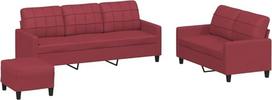 vidaXL Sofos komplektas 3 dalių fotelis Kėdė su pagalvėle Kojinė sofa Svetainės sofa su porankiais Sofos komplektas Dizainerių sofos sėdimieji baldai Minkšti baldai Vyno raudona dirbtinė oda