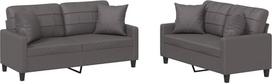 vidaXL Sofos komplektas, 2 dalių fotelis, sofa, svetainės sofa su porankiais, sofos komplektas, dizainerio sofa, sėdimieji baldai, minkšti baldai, pilka dirbtinė oda