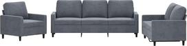 vidaXL Sofos komplektas, 3 dalių fotelis, sofa, svetainės sofa su porankiais, sofos komplektas, dizainerio sofa, sėdimieji baldai, minkšti baldai, tamsiai pilkas aksomas