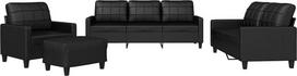 vidaXL Sofos komplektas 4 dalių fotelis Kanapa su pagalvėle Kojinė sofa Svetainės sofa su porankiais Sofos komplektas Dizainerių sofos sėdimieji baldai Minkšti baldai Juoda dirbtinė oda
