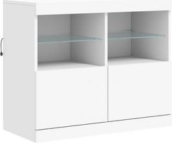 vidaXL šoninė spinta, komoda su daugybe stalčių, aukštų stalčių spintelė su LED lemputėmis, šoninė spinta, šoninė spintelė, stovinti spintelė, moderni, balta