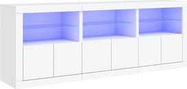 vidaXL šoninė spinta, komoda su daugybe stalčių, aukštų stalčių spintelė su LED lemputėmis, šoninė spinta, šoninė spintelė, stovinti spintelė, moderni, balta