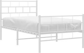 vidaXLL Lovos rėmas, lovos rėmas su galvūgaliu ir kojūgaliu, metalinė lova su skersiniu rėmu, viengulė lova, svečių lova, miegamasis, metalas, balta, 90 x 200 cm