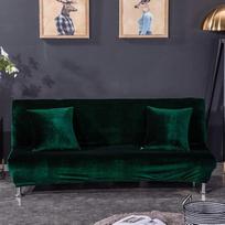 Vienspalvis sofos dangtelis "Fox Velvet Slipcover Full Coverage Slipcover" be porankio (tamsiai žalia, didelė: 160-195 cm)