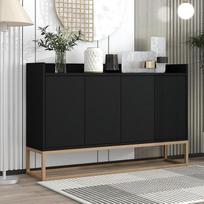 Virtuvės komoda 120 x 30 x 80 cm Sandėliavimo baldai su 4 durelėmis ir reguliuojamomis lentynomis Metalinės kojelės Šiuolaikinė komoda Valgomasis kambarys Svetainė Juoda