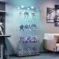 Vitrina, Vitrina, Vitrina, 163 x 80 x 35 cm, 4 sluoksniai su LED, 2 durys ir užraktas, moderni stiklo kolekcionavimo spinta, stovinti spinta svetainei, biurui