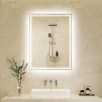 Vonios veidrodis su apšvietimu 40 x 60 cm LED vonios veidrodis su apsauga nuo rūko, jutiklinis jungiklis, 3 šviesos spalvos, reguliuojamas apšvietimas, vonios sieninis veidrodis be rėmo