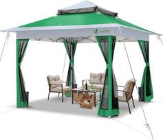 VOUNOT Pavillon Faltbar 3.6x3.6m, UV Schutz 50+ & Wasserdicht & Stabil, Pop Up Faltpavillon mit 4 Seitenteilen / Moskitonetz, Gartenzelt Partyzelt Gartenpavillon mit 4 Gewichte, Tasche, Grün