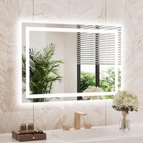 WEER vonios veidrodis su LED apšvietimu, 70 x 100 cm, sieninis kosmetinis veidrodis, 3 spalvos, reguliuojamas apšvietimas, apšviečiamas nuo rūko su foniniu apšvietimu, HD grūdintas stiklas IP44