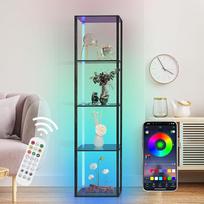 XIIW knygų spinta su LED apšvietimu, 5 lygių grindų lempa su lentyna, medinė grindų lempa svetainei su programėle ir nuotolinio valdymo pulteliu, grindų lempos kampinė lentyna svetainei, miegamajam, kabinetui